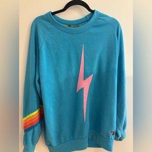 aviator nation neon blue lightbolt crew neck